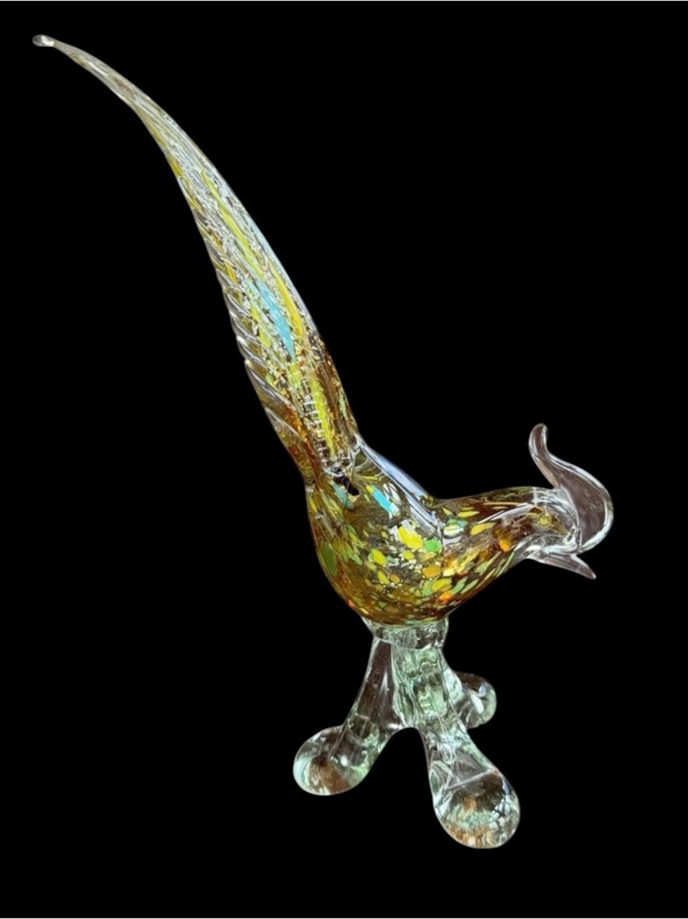 1950s/60s Murano Hand-Blown Multi-Colored Inclusions Glass Pheasant